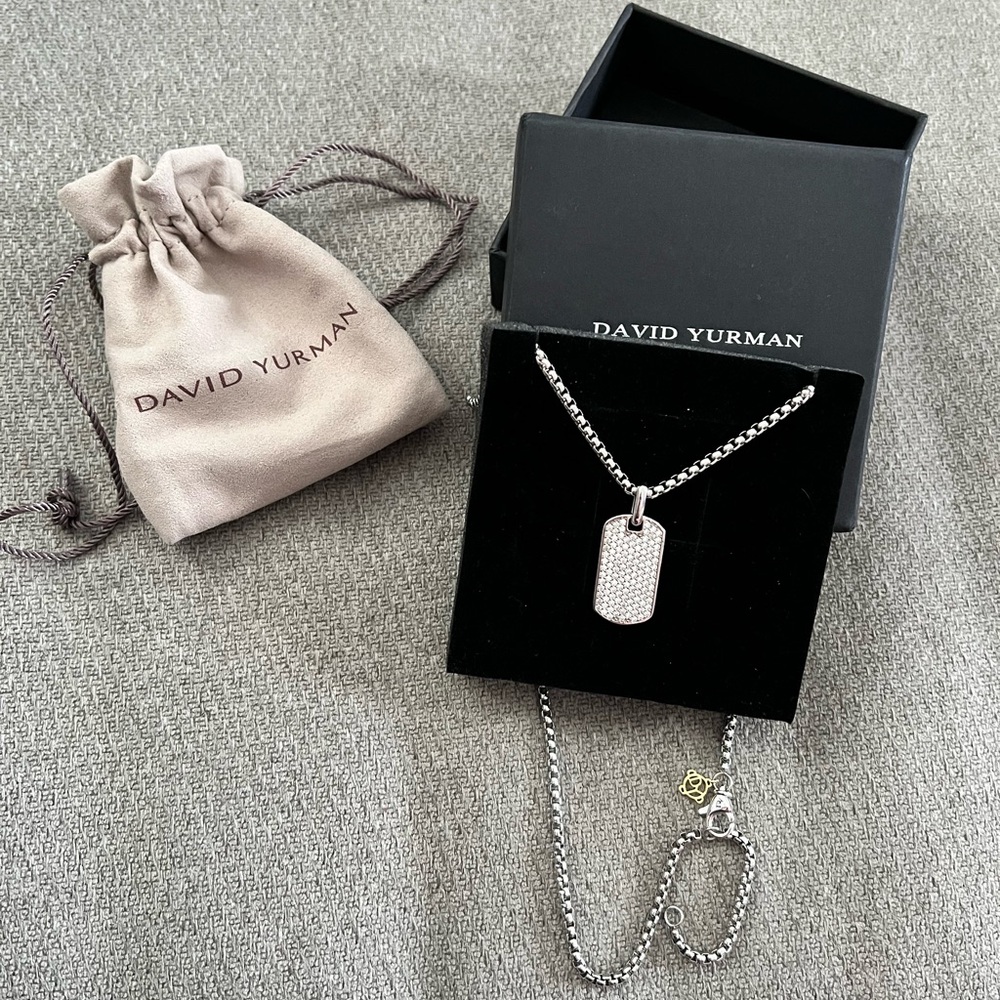 David Yurman Sterling Silver & Diamond Chevron  Pendant Necklace